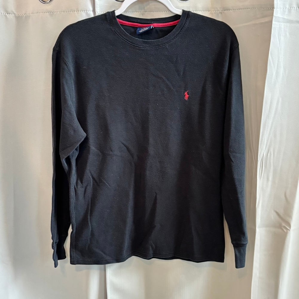 Polo Ralph Lauren Mens M Black Waffle Knit Thermal Long Sleeve Loungewear 19941